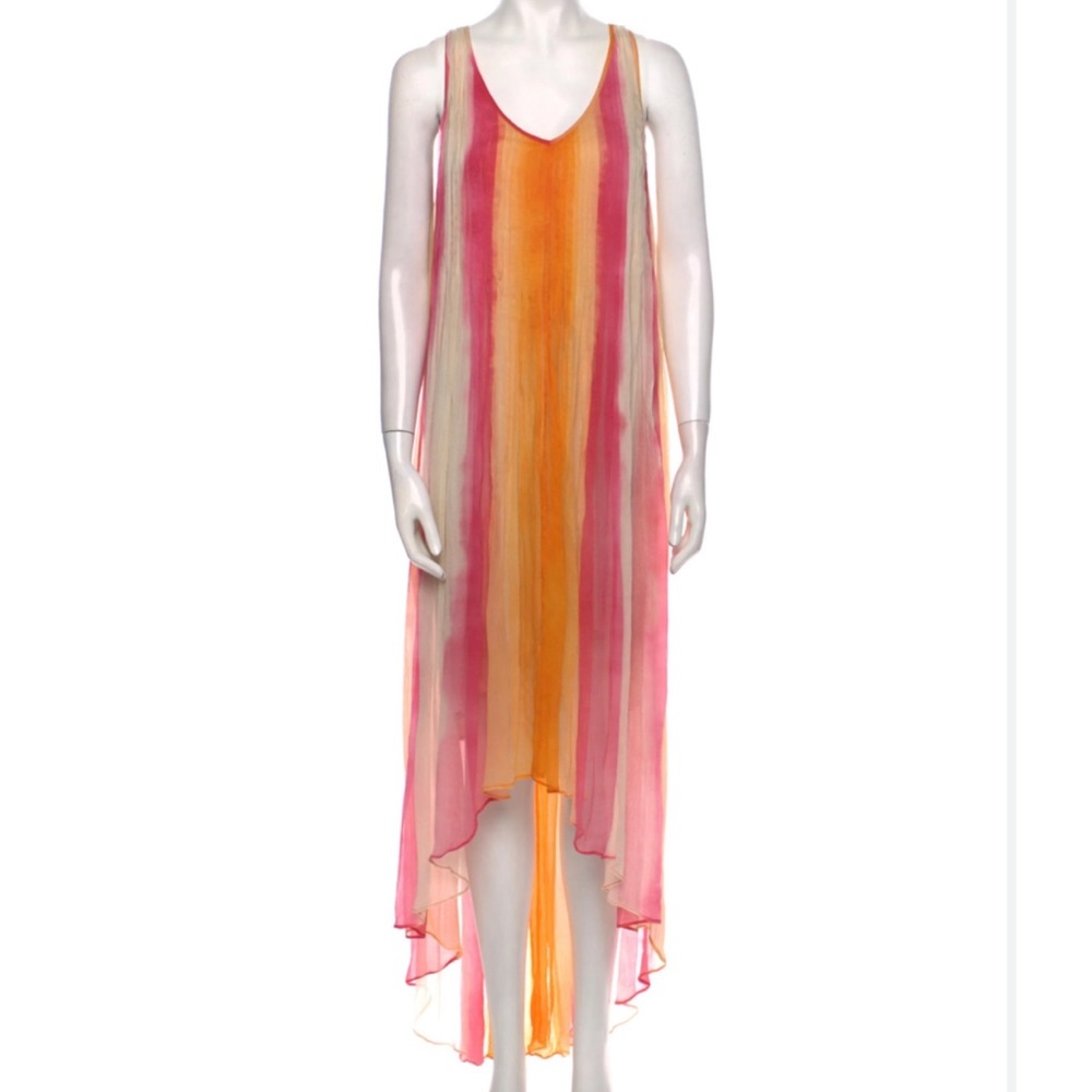 Anthro Calypso St. Barth Vibrant Striped Dress Hi Low Sleeveless Dress Small